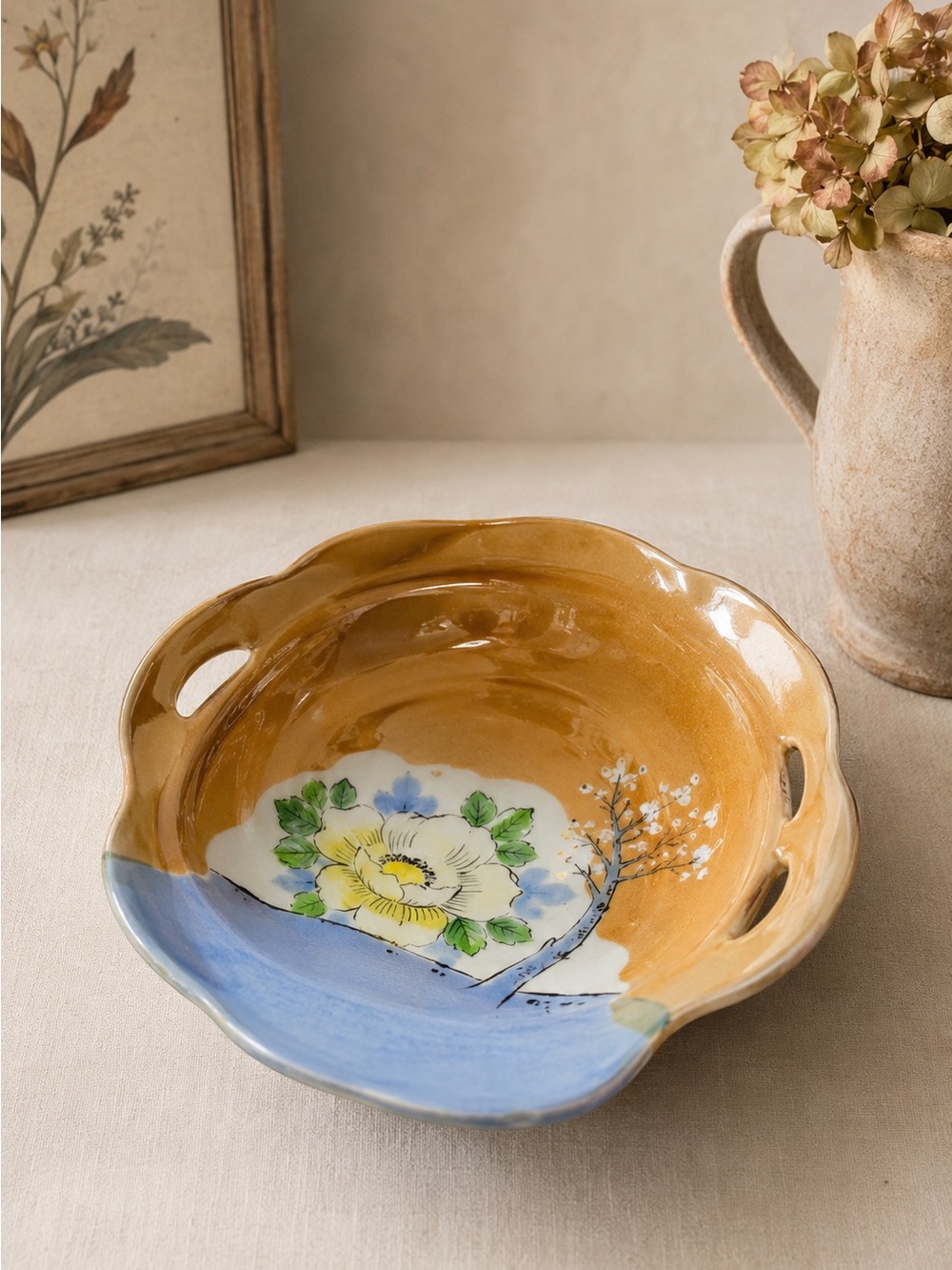 Vintage Japan Floral Lusterware Handled Bowl | Anthropologie Cottagecore Decor
